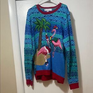 Jolly sweaters, flamingo, palm tree Christmas sweater size extra large